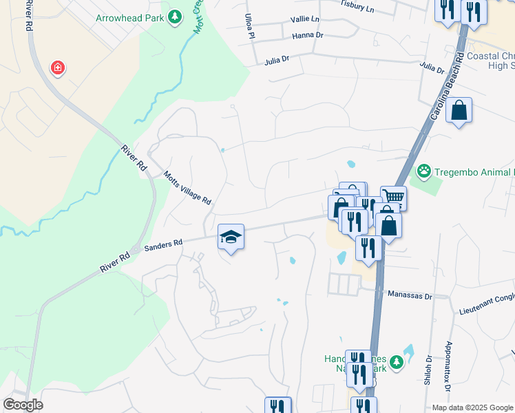 map of restaurants, bars, coffee shops, grocery stores, and more near 331 Motts Forest Road in Wilmington