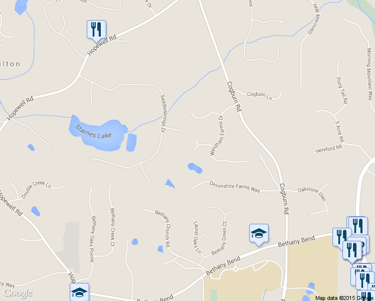 map of restaurants, bars, coffee shops, grocery stores, and more near 155 Springfield Creek Road in Alpharetta