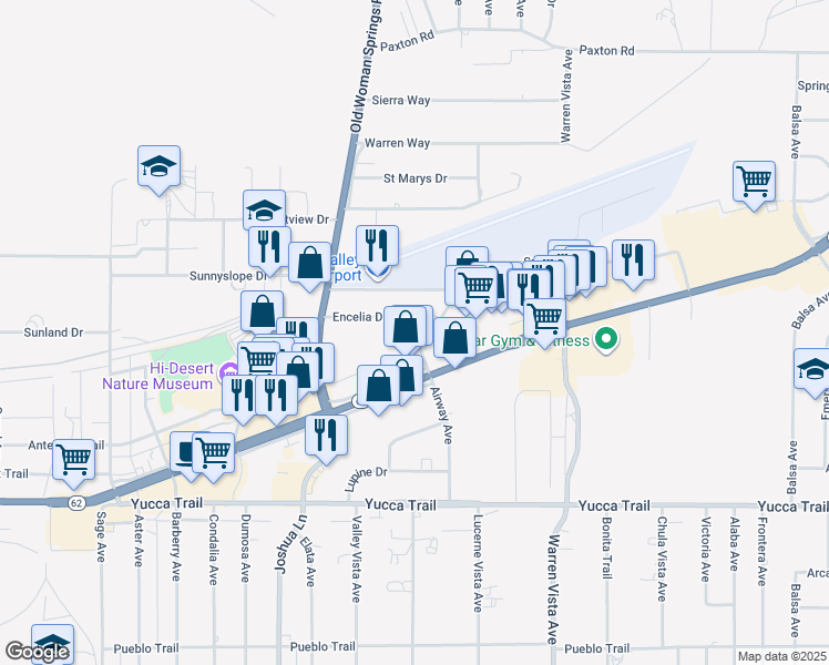 map of restaurants, bars, coffee shops, grocery stores, and more near 7010 Airway Avenue in Yucca Valley