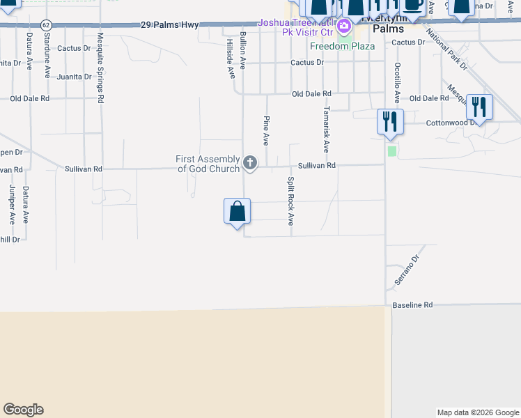 map of restaurants, bars, coffee shops, grocery stores, and more near 1605 Sabita Way in Palm Springs