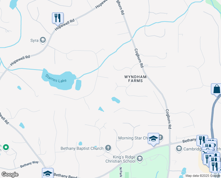 map of restaurants, bars, coffee shops, grocery stores, and more near 155 Springfield Creek Road in Alpharetta