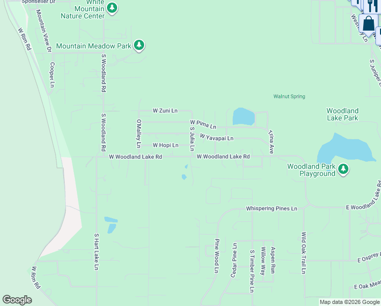 map of restaurants, bars, coffee shops, grocery stores, and more near 963 West Hopi Lane in Pinetop-Lakeside