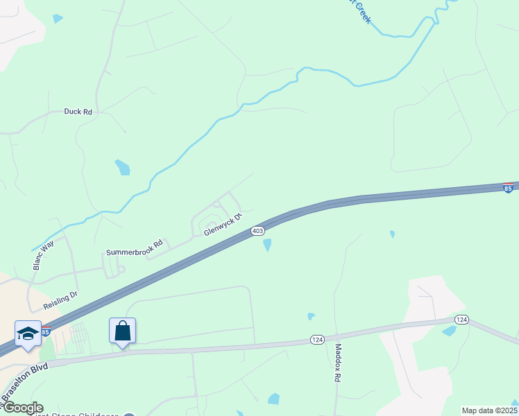 map of restaurants, bars, coffee shops, grocery stores, and more near 1354 Trailridge Way in Braselton