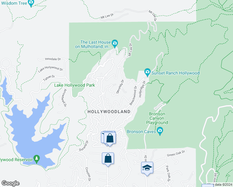 map of restaurants, bars, coffee shops, grocery stores, and more near 3231 Deronda Drive in Los Angeles