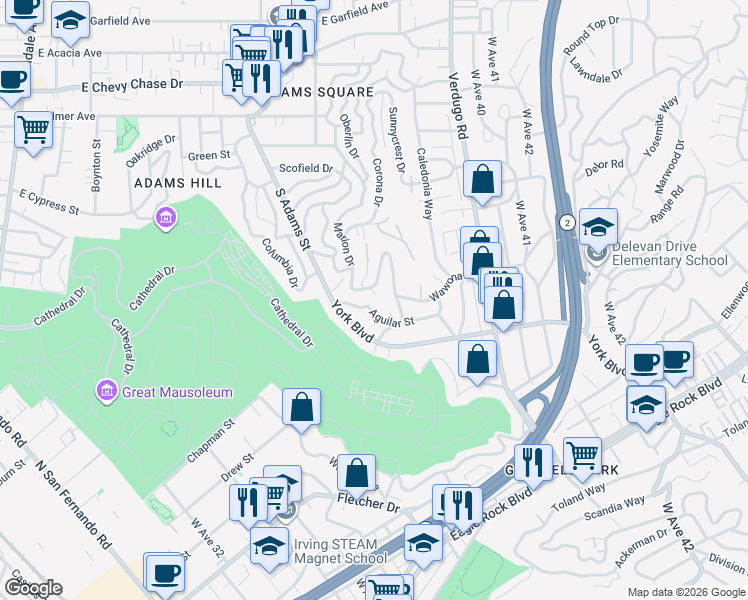 map of restaurants, bars, coffee shops, grocery stores, and more near 3741 Aguilar Street in Los Angeles