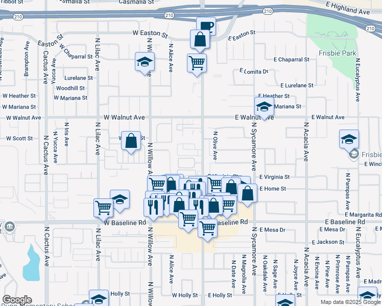 map of restaurants, bars, coffee shops, grocery stores, and more near 133 West Cascade Drive in Rialto