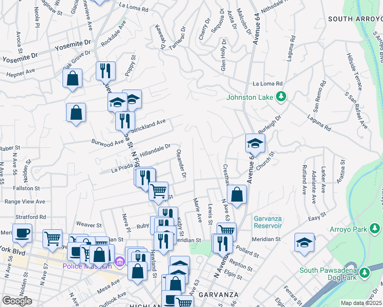 map of restaurants, bars, coffee shops, grocery stores, and more near 607 Marie Avenue in Los Angeles