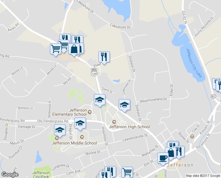 map of restaurants, bars, coffee shops, grocery stores, and more near 87 Davis Street in Jefferson