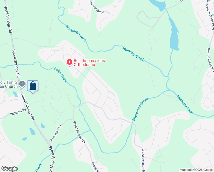 map of restaurants, bars, coffee shops, grocery stores, and more near 6212 Cedar Springs Lane in Hoschton