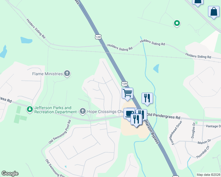 map of restaurants, bars, coffee shops, grocery stores, and more near 996 Jasmine Drive in Jefferson