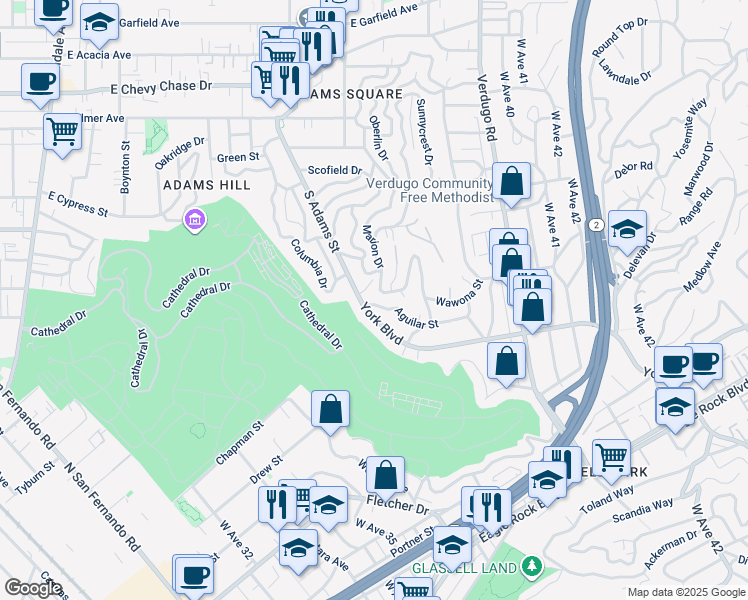 map of restaurants, bars, coffee shops, grocery stores, and more near 3707 Aguilar Street in Los Angeles