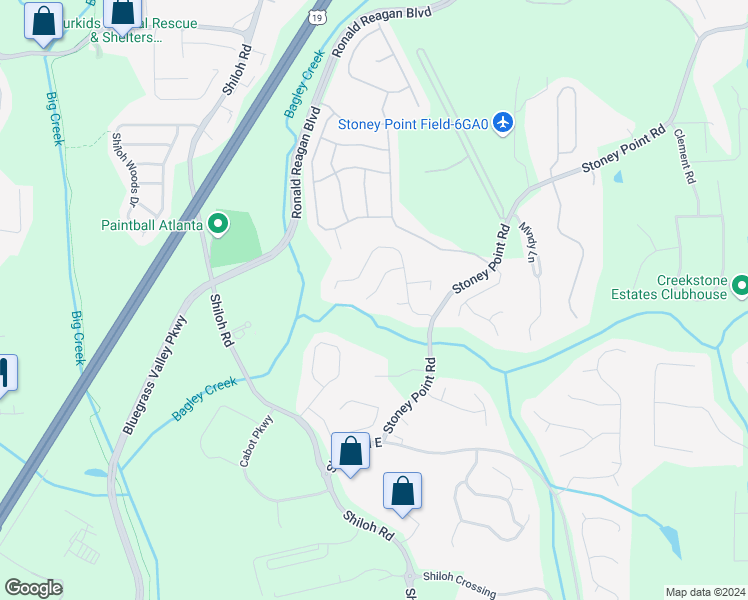 map of restaurants, bars, coffee shops, grocery stores, and more near 2585 Glaramara Terrace in Cumming