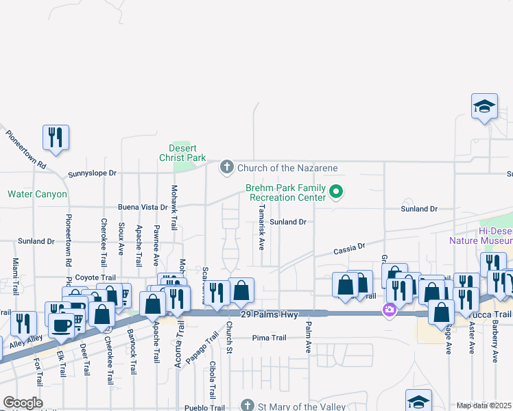 map of restaurants, bars, coffee shops, grocery stores, and more near 6971 Tamarisk Avenue in Yucca Valley