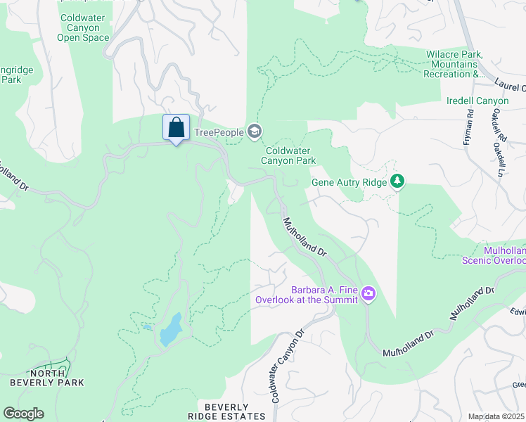 map of restaurants, bars, coffee shops, grocery stores, and more near 12300 Mulholland Drive in Los Angeles