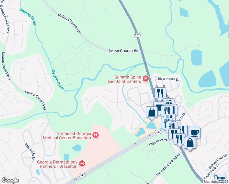 map of restaurants, bars, coffee shops, grocery stores, and more near 6308 Stonebridge Cove in Braselton
