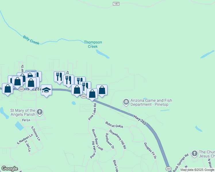 map of restaurants, bars, coffee shops, grocery stores, and more near 2688 Poplar Drive in Pinetop-Lakeside