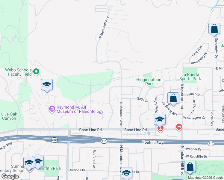 map of restaurants, bars, coffee shops, grocery stores, and more near 2352 West Silver Tree Street in Claremont