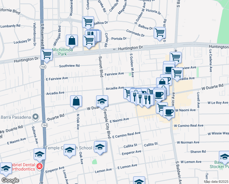 map of restaurants, bars, coffee shops, grocery stores, and more near 1008 Arcadia Avenue in Arcadia