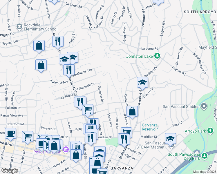 map of restaurants, bars, coffee shops, grocery stores, and more near 619 Marie Avenue in Los Angeles