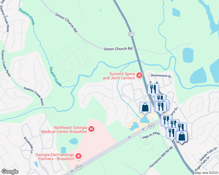 map of restaurants, bars, coffee shops, grocery stores, and more near 6308 Stonebridge Cove in Braselton