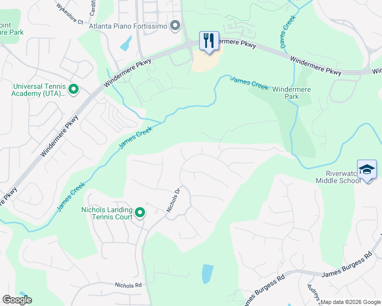 map of restaurants, bars, coffee shops, grocery stores, and more near 925 Rockbass Road in Suwanee