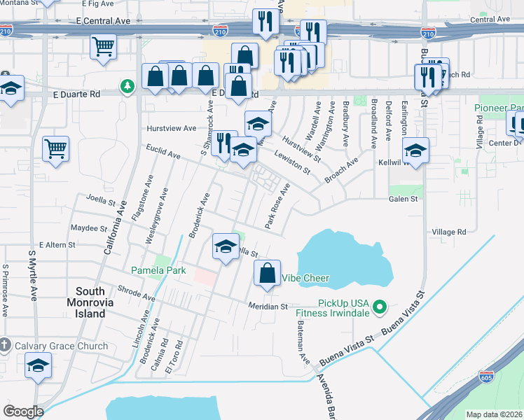 map of restaurants, bars, coffee shops, grocery stores, and more near 2036 Citrus View Avenue in Duarte