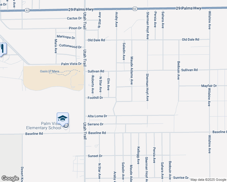map of restaurants, bars, coffee shops, grocery stores, and more near 7030 Araby Avenue in Twentynine Palms