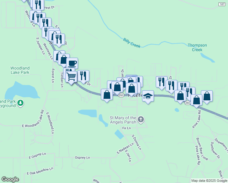 map of restaurants, bars, coffee shops, grocery stores, and more near 1400 East White Mountain Boulevard in Pinetop-Lakeside