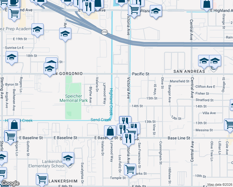 map of restaurants, bars, coffee shops, grocery stores, and more near in Highland
