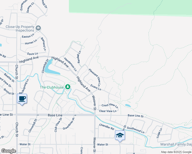 map of restaurants, bars, coffee shops, grocery stores, and more near 7010 Pleasant View Lane in Highland