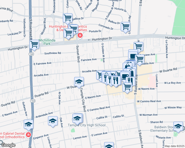 map of restaurants, bars, coffee shops, grocery stores, and more near 998 Arcadia Avenue in Arcadia