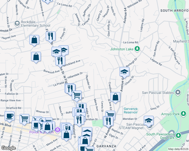 map of restaurants, bars, coffee shops, grocery stores, and more near 619 Marie Avenue in Los Angeles