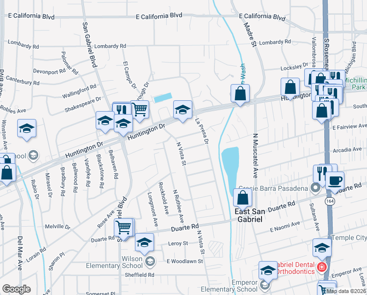 map of restaurants, bars, coffee shops, grocery stores, and more near 8503 East Lorain Road in San Gabriel
