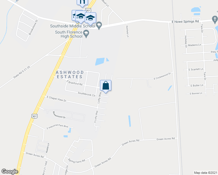 map of restaurants, bars, coffee shops, grocery stores, and more near 409 Spud Ln in Florence