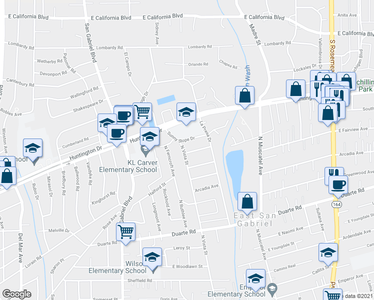 map of restaurants, bars, coffee shops, grocery stores, and more near 8503 East Lorain Road in San Gabriel