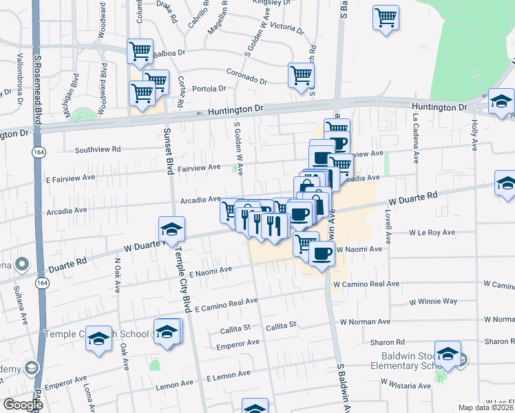 map of restaurants, bars, coffee shops, grocery stores, and more near 840 Arcadia Avenue in Arcadia