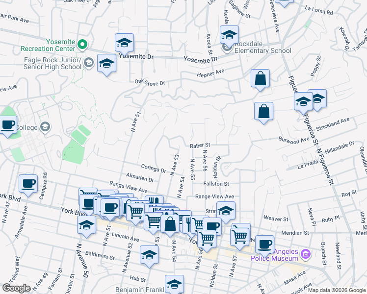 map of restaurants, bars, coffee shops, grocery stores, and more near 1868 North Avenue 53 in Los Angeles