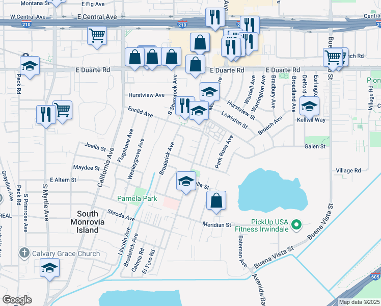 map of restaurants, bars, coffee shops, grocery stores, and more near 2060 Felberg Avenue in Duarte