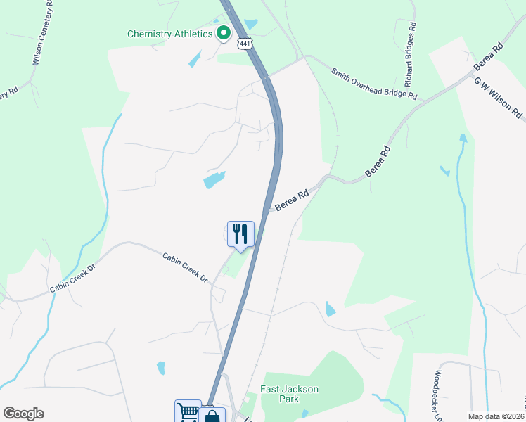 map of restaurants, bars, coffee shops, grocery stores, and more near 3514 U.S. 441 in Commerce