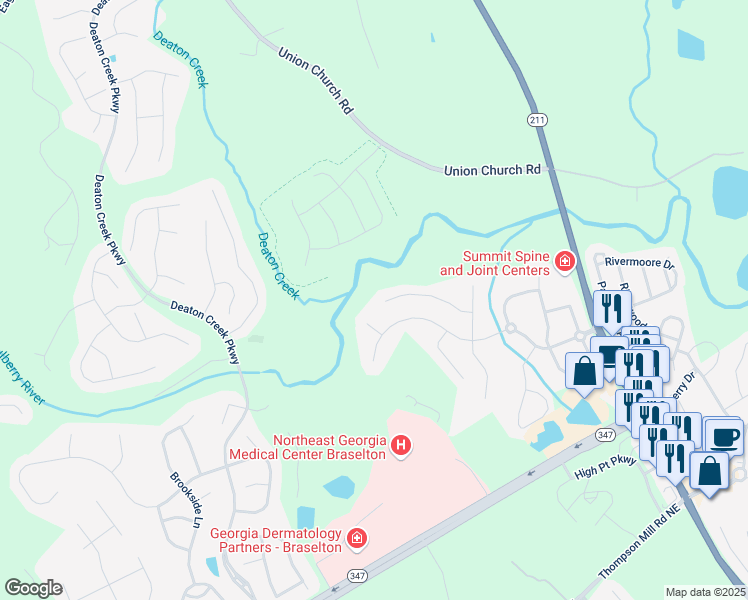 map of restaurants, bars, coffee shops, grocery stores, and more near 6370 Stonebridge Cove in Braselton