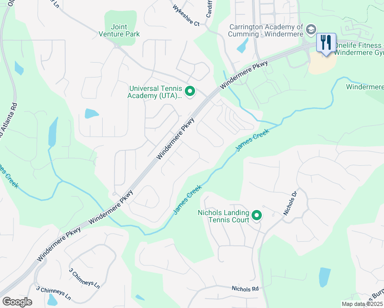map of restaurants, bars, coffee shops, grocery stores, and more near 4240 Hastings Drive in Cumming