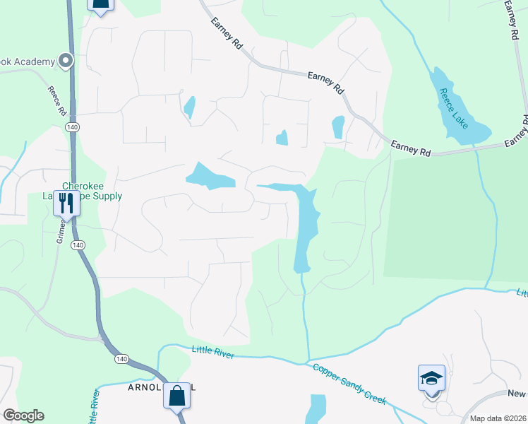 map of restaurants, bars, coffee shops, grocery stores, and more near 802 Lake Mist Drive in Woodstock