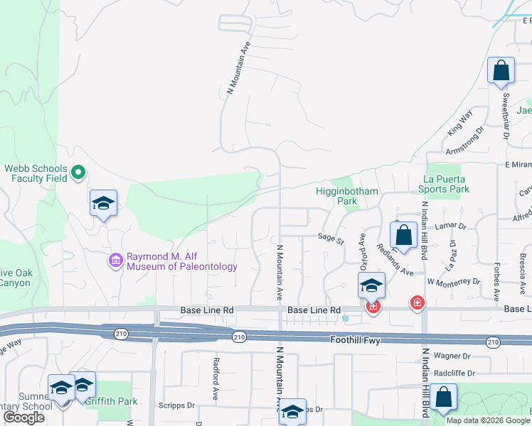 map of restaurants, bars, coffee shops, grocery stores, and more near 2364 West Silver Tree Street in Claremont