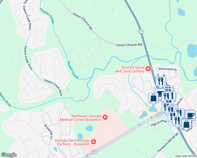 map of restaurants, bars, coffee shops, grocery stores, and more near 6370 Stonebridge Cove in Braselton