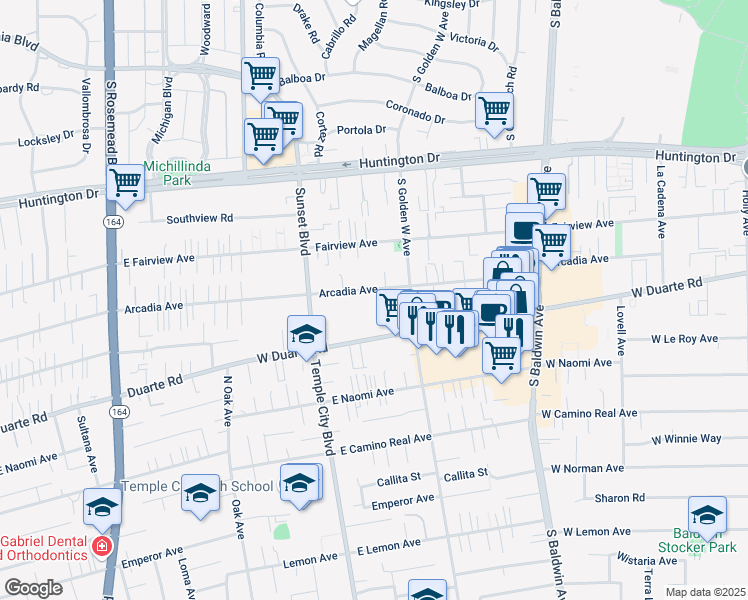 map of restaurants, bars, coffee shops, grocery stores, and more near 942 Arcadia Avenue in Arcadia