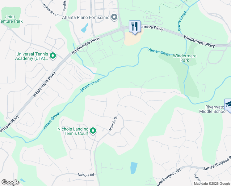 map of restaurants, bars, coffee shops, grocery stores, and more near 945 Tree Top Drive in Suwanee