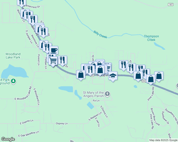map of restaurants, bars, coffee shops, grocery stores, and more near 1459 Cedar Drive in Pinetop-Lakeside