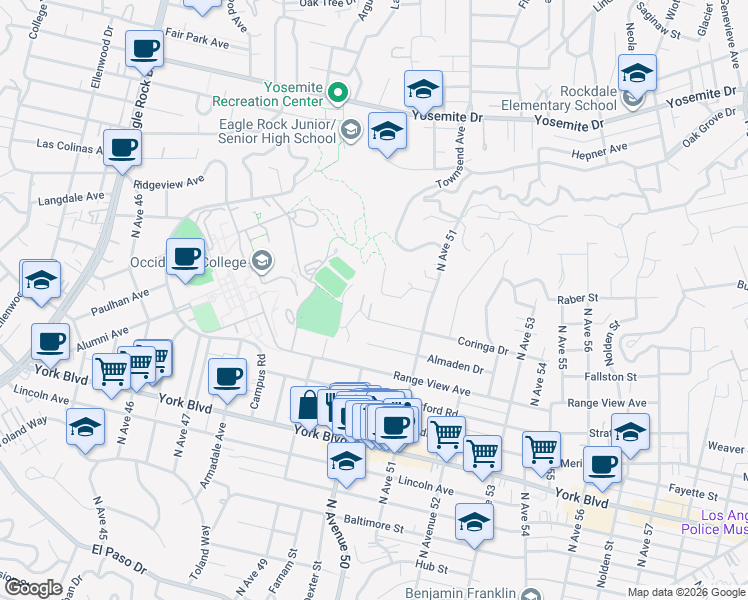 map of restaurants, bars, coffee shops, grocery stores, and more near 4991 Coringa Drive in Los Angeles