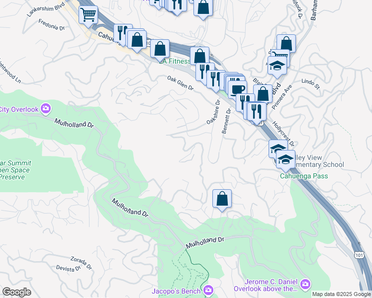 map of restaurants, bars, coffee shops, grocery stores, and more near 3048 Passmore Drive in Los Angeles