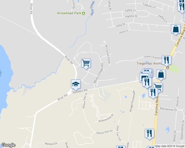 map of restaurants, bars, coffee shops, grocery stores, and more near 6215 Motts Village Road in Wilmington